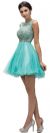 Bejeweled Mesh Bodice Cap Sleeves Short Baby Doll Dress in Mint